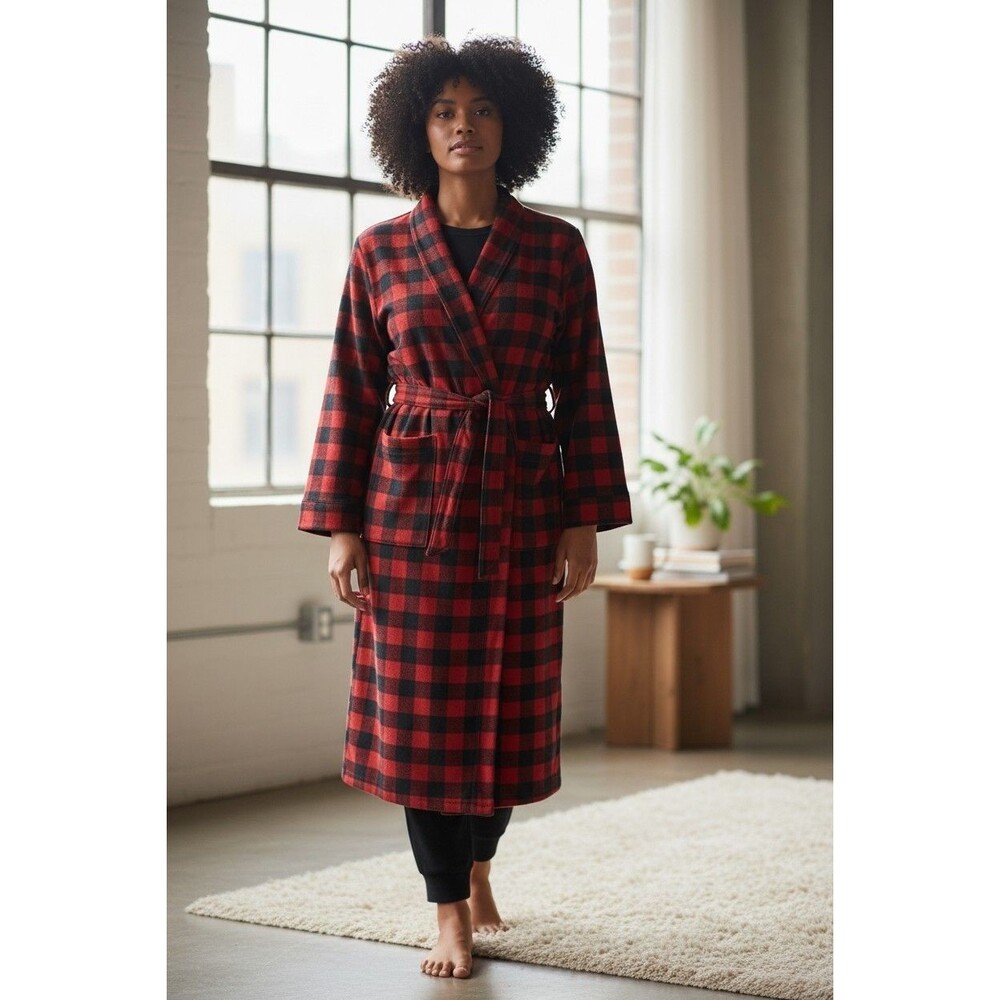 NEW Drreams & Co Paid Flannel Rode Red and Black Belted Plus Size 26-28